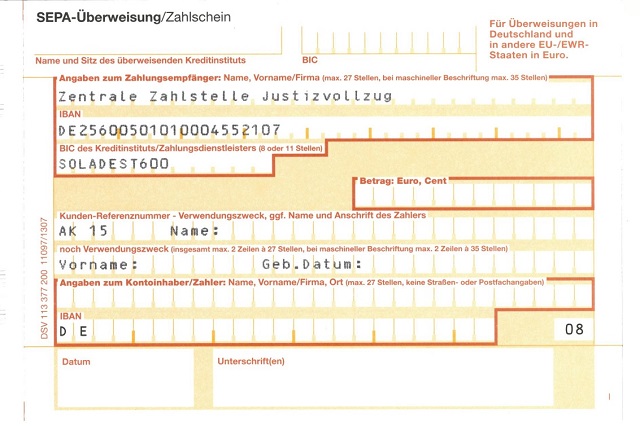 Muster eines Überweisungsbelegs